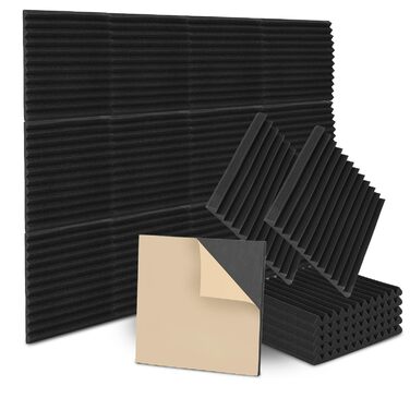 Самоклеяться акустичні пірамідні панелі Sonnewelt для звукоізоляції, 5x30x30 см, чорні шумопоглинаючі плитки для студії, офісу та дому (24 шт)