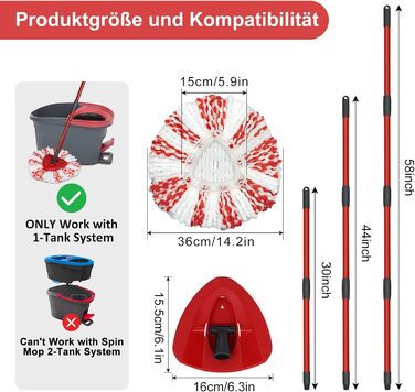 DLAIMI Replacement Mop Heads for Turbo 3-in-1, Floor Wiper Set Compatible with Vileda EasyWring&Clean, Mop Replacement Cover, 2 Mop Heads +1 Handle +1 Mop Base for mop, Mop Set Accessories