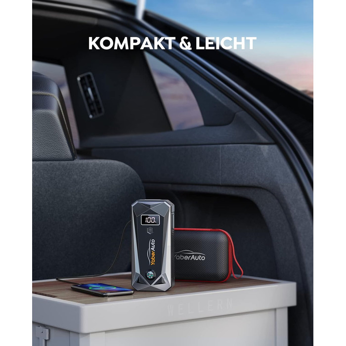 Портативний пусковий пристрій YaberAuto YA50 3000A з LCD-дисплеєм та LED-ліхтариком (4500A, 21800mAh) - для бензинових та дизельних двигунів до 7.0L