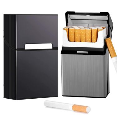 Металеве тютюнопакувальник LiRiQi на 20 сигарет (2 шт.) з магнітною застібкою, сірий та чорний кольори