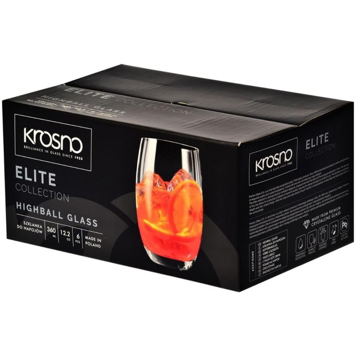 Склянки для води Krosno Elite 360 мл (6 шт) - Набір склянок для соку, напоїв у ресторані та вдома