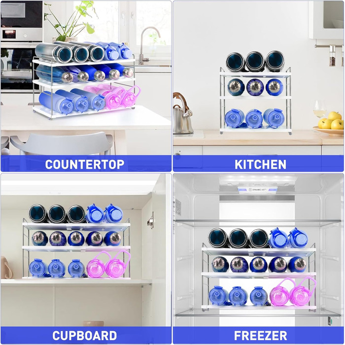 Bottle Rack Refrigerator Organizer, Expandable Bottle Holder Refrigerator Wine Rack Stackable, Adjustable Cabinet Organizer Kitchen, Bottle Organizer for Kitchen Countertop (blue)