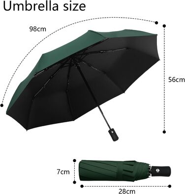 Автоматичний парасолька-тростина, стійкий до вітру, з захистом від UV, легкий та міцний, білий (темно-зелений)
