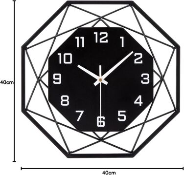 VIVILINEN Wall Clock No Ticking 40cm Wrought Iron MDF Quartz Clock Modern Battery-Powered Silent Clock for Living Room Bedroom 40x40cm