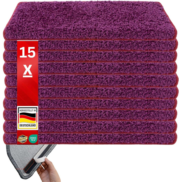 Набори килимків на сходи Floordirekt Barcelona (15 шт.) - килимок на сходи, 16 кольорів, зносостійкий, легкий у догляді, для дому (напівкруглі 65 x 23,5 см)