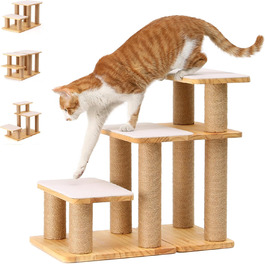 Сходинки для собак FUKUMARU: 3 сходинки з натурального дерева та джуту, регульована висота 18-51 см, витримують до 90 кг, знімний м'який підвішун