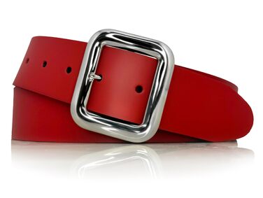 Жіночий шкіряний ремінь Almela з срібною пряжкою, 40 мм, червоний, 110 см