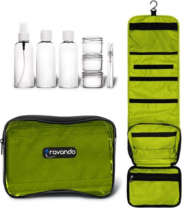 Чоловіча дорожня косметичка TRAVANDO з петлею, прозора, велика, для подорожей, зелена