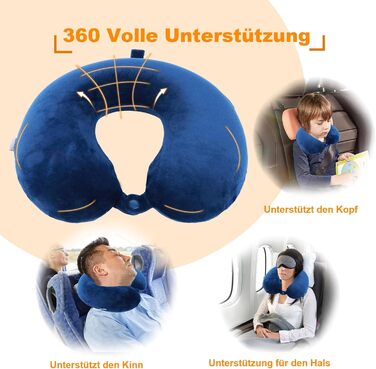 Подушка для шиї, 100% Memory Foam, U-подібна, легка, портативна, для подорожей (синя)