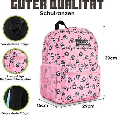 Рюкзак Minecraft для дітей, шкільний ранець з сітчастою кишенею та м'якими лямками - подарунок для хлопчиків (Рожевий)