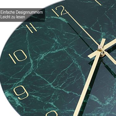 VIKMARI Glass Wall Clock Silent-Non Ticking Wall Clocks - Quality Quartz Battery-Operated Round 12 Inch Dark Green