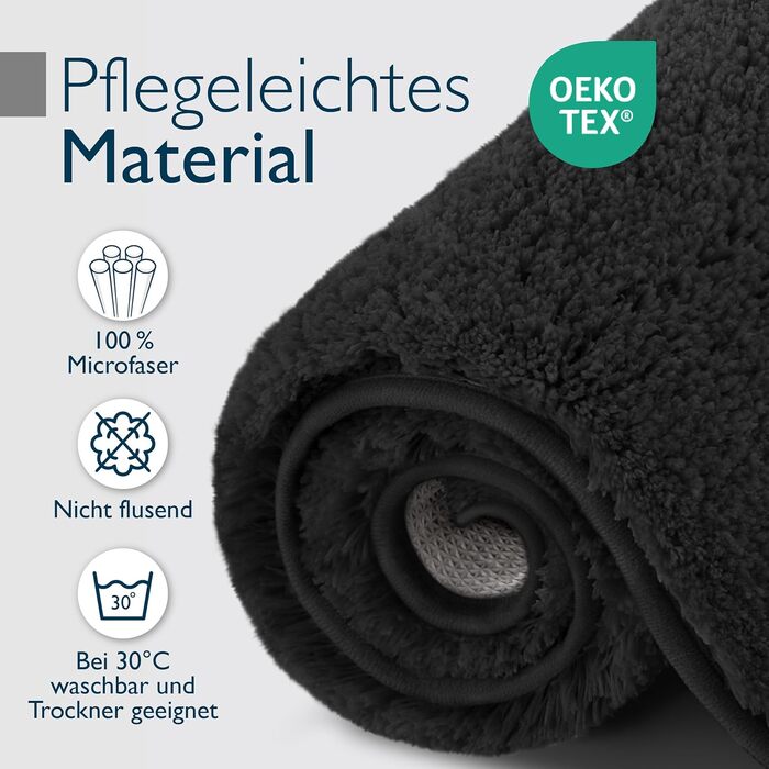 Beautissu Non-Slip Bath Mat - 120x70 cm - Plush Shaggy Bathroom Rug - Absorbent, Washable, Grey - BeauMare FL