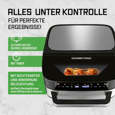 Фритюрниця повітряна GOURMETmaxx AirGenius, 9 л (2 x 4,5 л) з 8 програмами | 2 камери для одночасного приготування | Сенсорний дисплей, для 8 осіб