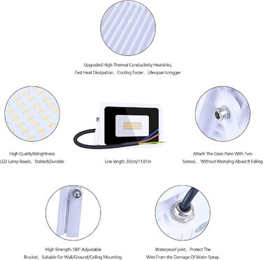 MIWATT LED прожектори для вулиці 2 шт, 50 Вт, 4000 Лм, холодне біле світло 6000K, IP68 водонепроникні, для двору, гаража, саду