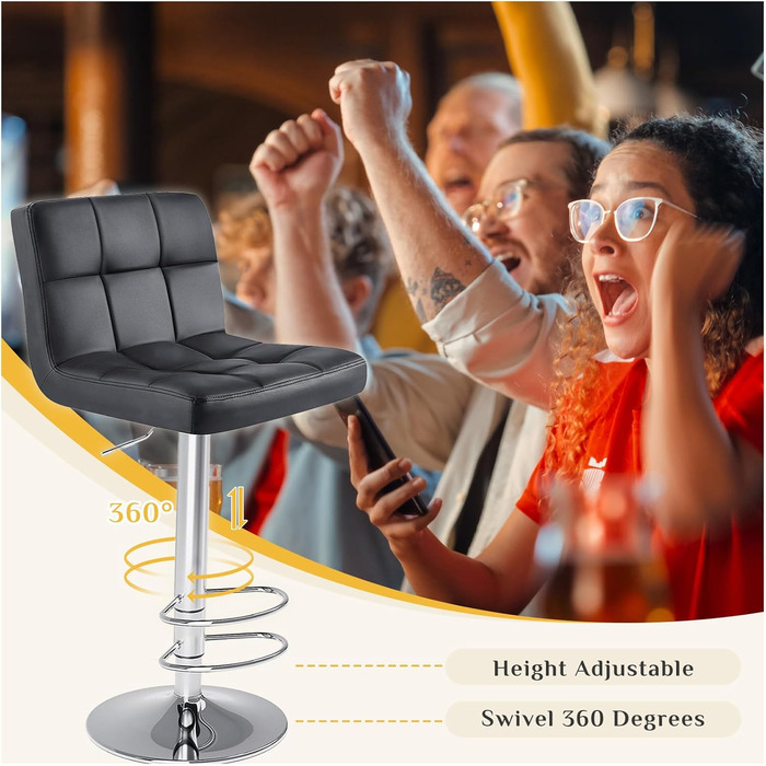 DUMOS Modern Adjustable Bar Stools 2-Pack - Metal Legs, Kitchen & Bar Height - White & Dark Black