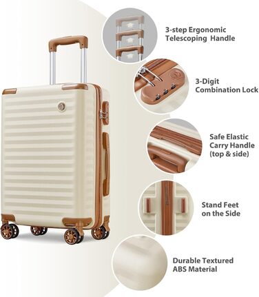 Чемодан Joyway ABS з жорсткою обшивкою, ручний багаж 56 см з TSA замком, відсіком для напоїв та стійким до тиску каркасом, білий