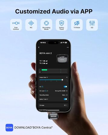 BOYA MINI 2: Портативний мікрофон з USB-C, 48kHz/24Bit, 100м, 30год, для iPhone, Android, Vlogging, YouTube, інтерв'ю (Space Silver)