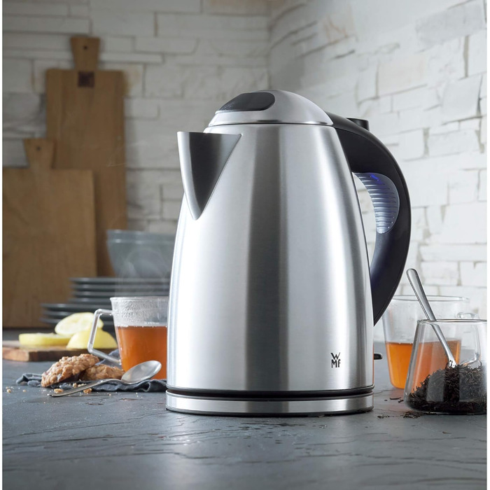 WMF Stelio Stainless Steel Kettle, 1.7L, Electric Kettle with Scale Filter, 2400W, Illuminated Water Level Indicator, Matte Stainless Steel