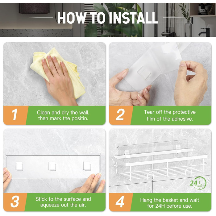 Поличка для душу Uamector без свердління - 2 шт. (білий, нержавіюча сталь)