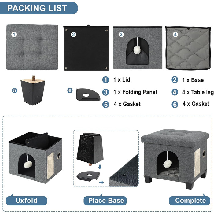 Кіт-будинок Brian & Dany Katzenhöhle з джутового покриття, з когтеточкою та іграшкою, 45 x 37.5 x 38 см, темно-сірий