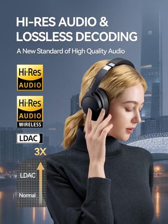 1MORE Sonoflow Pro Бездротові навушники Bluetooth з активним шумопоглинанням, Over-Ear, LDAC, Hi-Res звук, Bluetooth 5.4, 100 годин, зручні, кристально чисті дзвінки (Чорний)