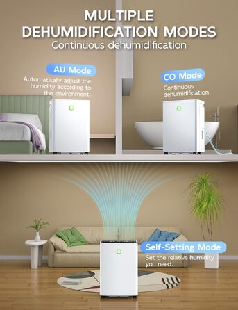 Електричний осушувач повітря 12л/24г з автоматичним та безперервним зливом (шланг у комплекті), для спалень та підвалів, LED-дисплей, тихий з таймером