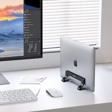 Підставка для ноутбука UGREEN з алюмінію, 3 слоти | Вертикальна підставка для MacBook, iPad, Huawei, Surface, Dell, HP | Чорний