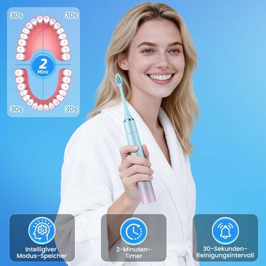 Електрична зубна щітка YUNCHI C2 з 40000 VPM, звукова щітка для дорослих, зарядка USB-C, 55 днів роботи від акумулятора, 5 режимів чищення, таймер 2 хвилини, 8 насадок, дорожній футляр, чорний (Ycyc-y7 Blue)