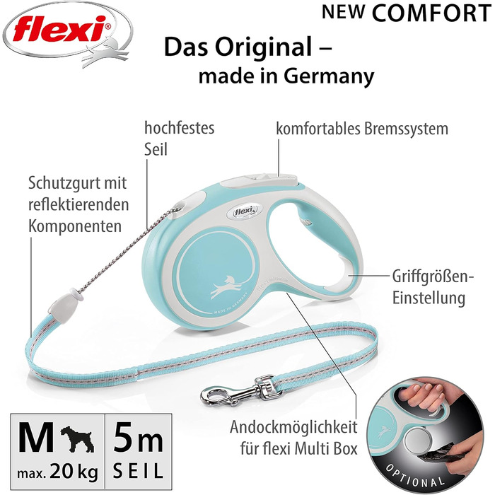 Висувна повідка для собак Flexi, м'який хват, 3/5/8 м, 8-20 кг, блакитний, M