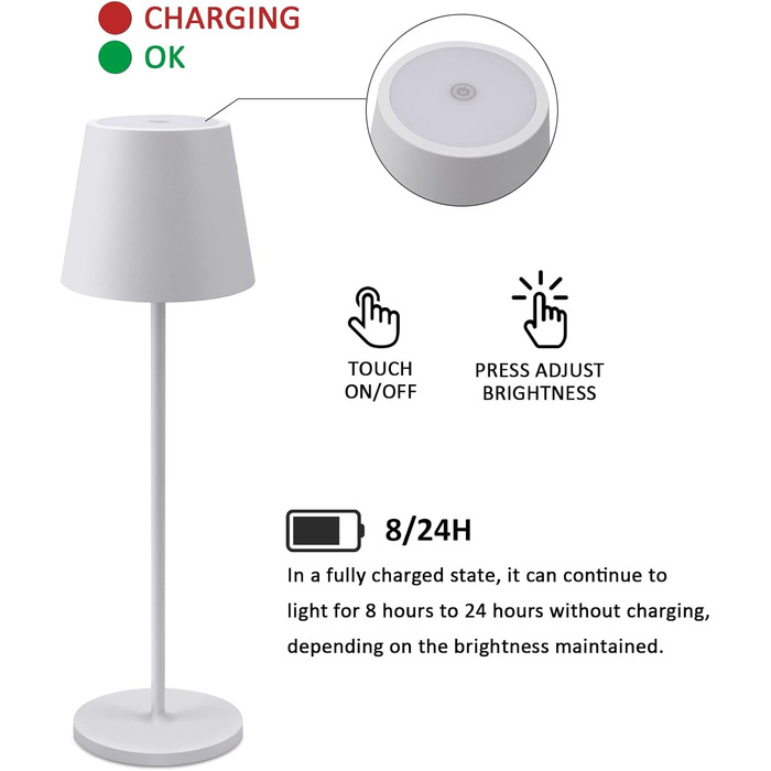 LED настільна лампа K-Bright з регулюванням яскравості | Акумуляторна, для дому та вулиці | Тепле світло | USB-зарядка | 1 шт.