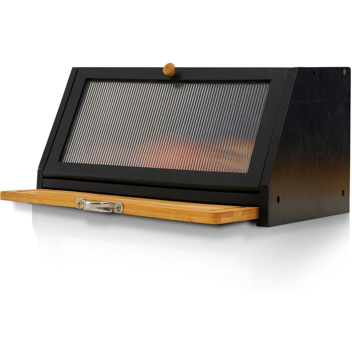 YOUDENOVA Хлібниця з дощечкою для нарізання, дерев'яна хлібниця, коробка для зберігання, бамбукова скринька для хліба, солі та перечниці, 39x25x20 (ДxШxВ) см, Чорний