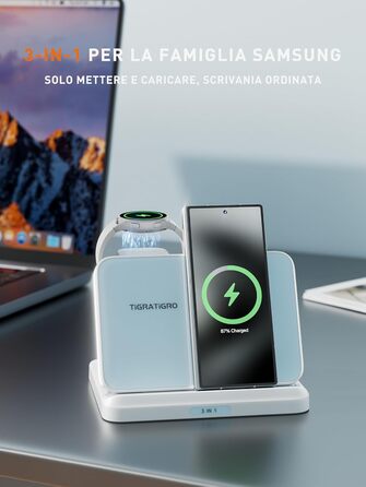 Бездротовий зарядний пристрій TigraTigro 15W Qi, складна конструкція, швидка зарядка для iPhone 16/15/14/13/12, Samsung Galaxy, Google Pixel, тримач для навушників, компактний, срібний (W820)