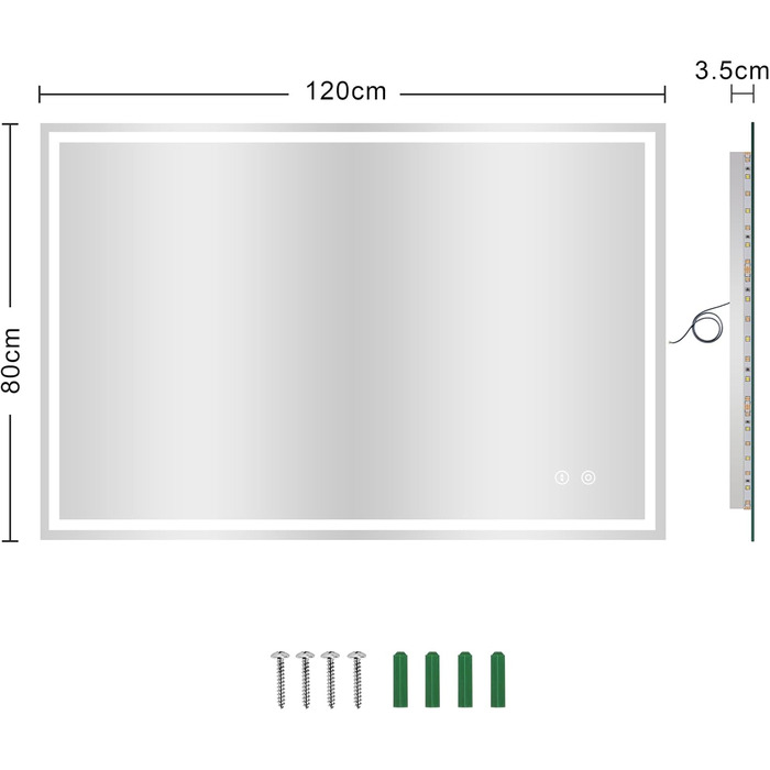 Дзеркало для ванної кімнати з LED підсвічуванням Dripex, 50x70 см, з сенсорним вимикачем, протитуманне, 6400K, енергозберігаюче