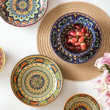 Набір тарілок Henten Home Mylo: 2 тарілки для супу та салатів, 1500 мл, бохо стиль (синьо-помаранчевий)