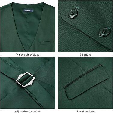 Елегантний жилет для чоловіків HISDERN: весільний, класичний, однотонний, бізнес, смокінг з кишенями (зелений, 4XL)