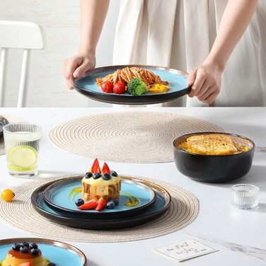 Набір мисок Vancasso (36 шт.) для сім'ї: 6 мисок з кераміки (840 мл), салати, супи, десерти. Безпечно в мікрохвильовці та посудомийній машині (Морська блакить)