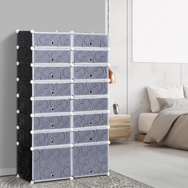 HOMCOM СТійка для взуття DIY Модульна полиця для взуття та гардероб, 16 відділень, PP, Чорний + Білий, 95 x 37 x 160 см | Aosom
