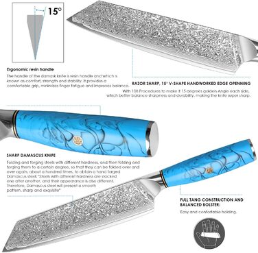 Ніж Kiritsuke з дамаської сталі для кухні, 18.8 см, VG-10, ергономічна ручка, подарункова коробка