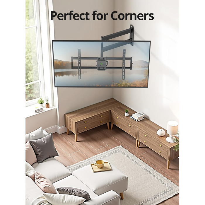 Кріплення для телевізора USX MOUNT на стіну з подовженою балкою, для LCD/LED/OLED телевізорів 37-80 дюймів, витягування 814 мм, регульоване нахилом та поворотне на 180°, VESA до 600x400 мм, вантажопідйомність до 45 кг, ідеально для кутового монтажу