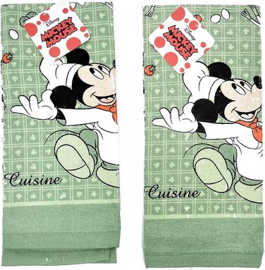 Disney Dish Towels 2 Piece Set Kitchen Cloths (Mickey Mouse Green)