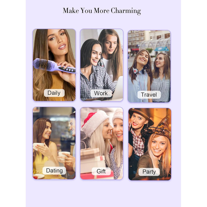 LANDOT Гладка щітка з кераміки: електрична щітка для випрямлення волосся з іонізатором та цифровим дисплеєм. Температура 120-230°C, час нагріву 30 секунд. Колір: фіолетовий