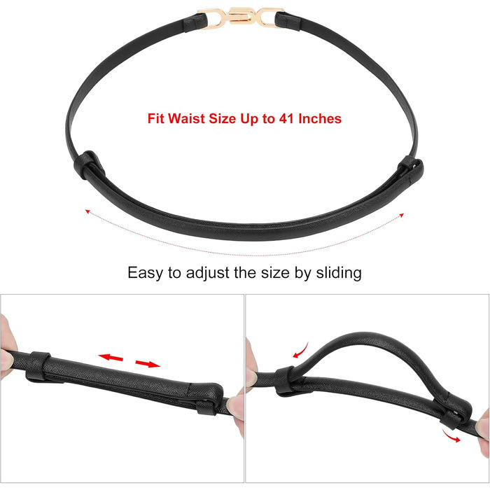 Жіночий тонкий шкіряний ремінь WHIPPY (2 шт.) з золотою пряжкою, 105/120 см, для талії до 95/110 см (чорний+білий)