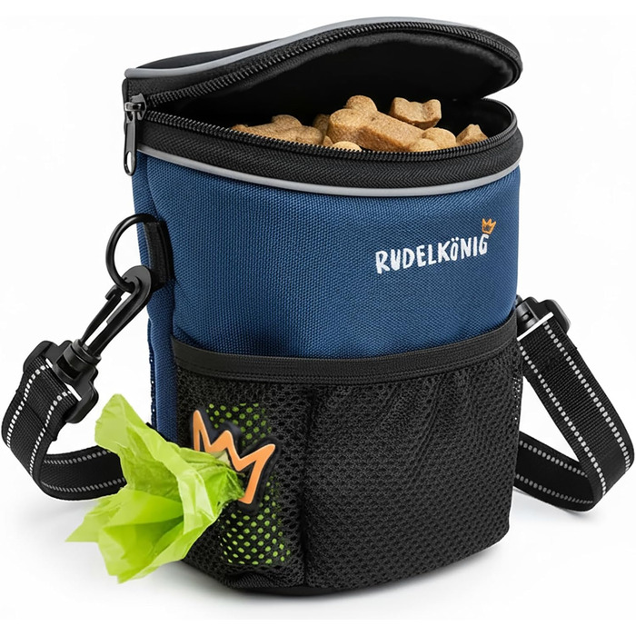 Сумка для ласощів для собак Rudelkönig - практична сумка для прогулянок та дресирування собак, з дозатором пакетів для вигулу (Basic, Blue)