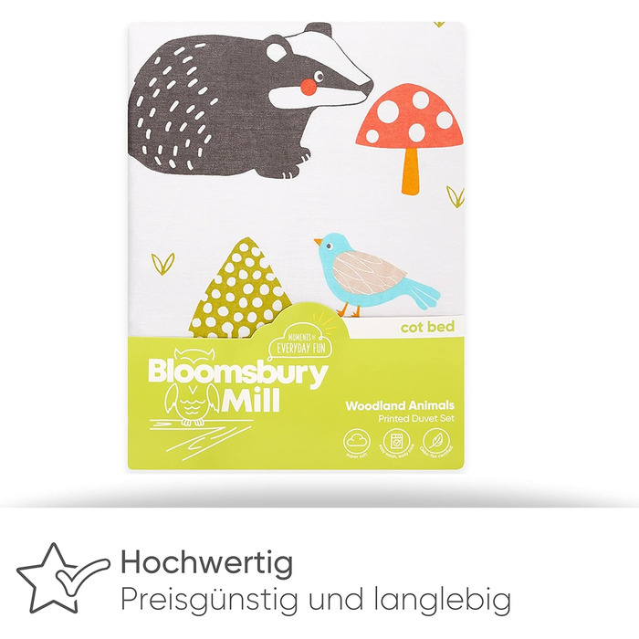 Дитяча постільна білизна Bloomsbury Mill 135x200: комплект для дівчинки з принцесами та веселкою, рожево-ліловий, комплект постільної білизни та наволочок для ліжечка (120x150 см, лісові тварини)