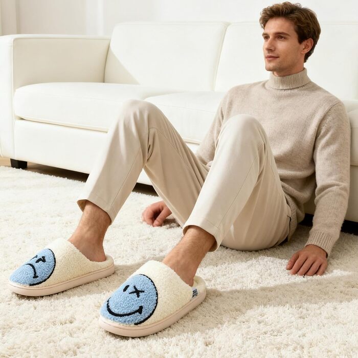 Теплі зимові домашні тапочки для жінок Smiley з м'якої плюшевої піни, Memory Foam, блакитні (38/39 EU)