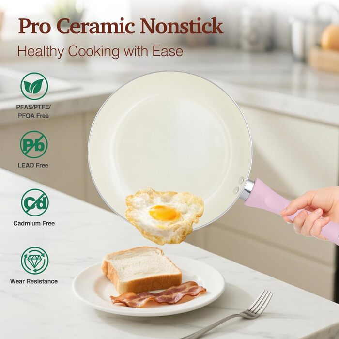 Набір посуду MELENTA 11 предметів з антипригарним покриттям, кераміка, індукційний, з кришкою, PFOA-free, рожевий HC3302-11PG