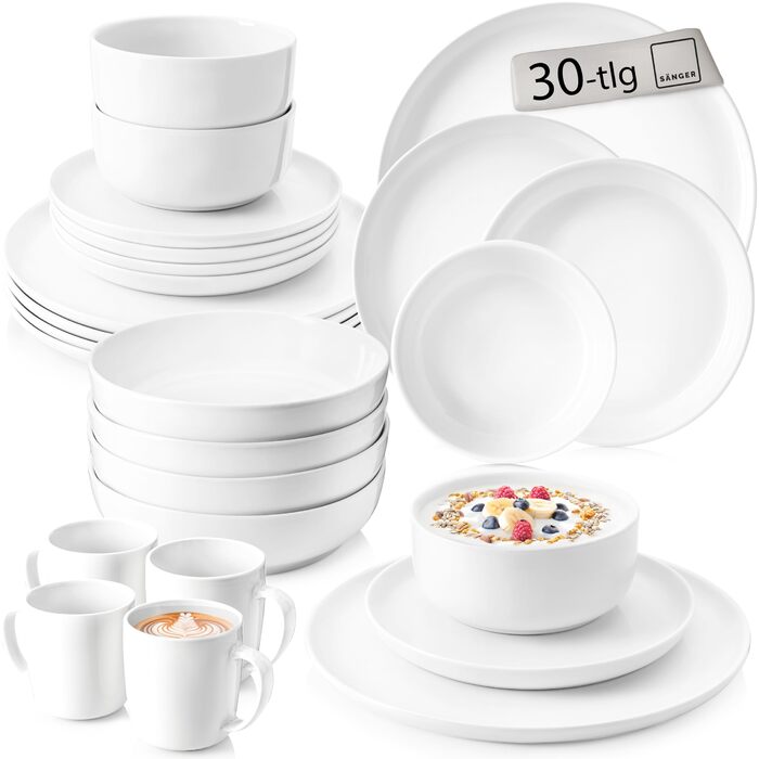 Набір посуду SÄNGER Marlo, 30 предметів для 6 осіб: тарілки, миски, чашки з порцеляни | PREMIUM COLLECTION