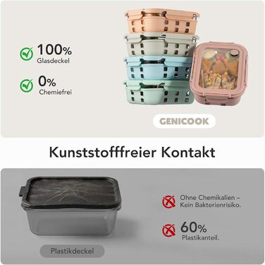 Скляні контейнери для зберігання їжі з кришками набір (meal prep) - герметичні, для мікрохвильовки, духовки, морозилки та посудомийної машини, для сім'ї, офісу, кухні, кольорові