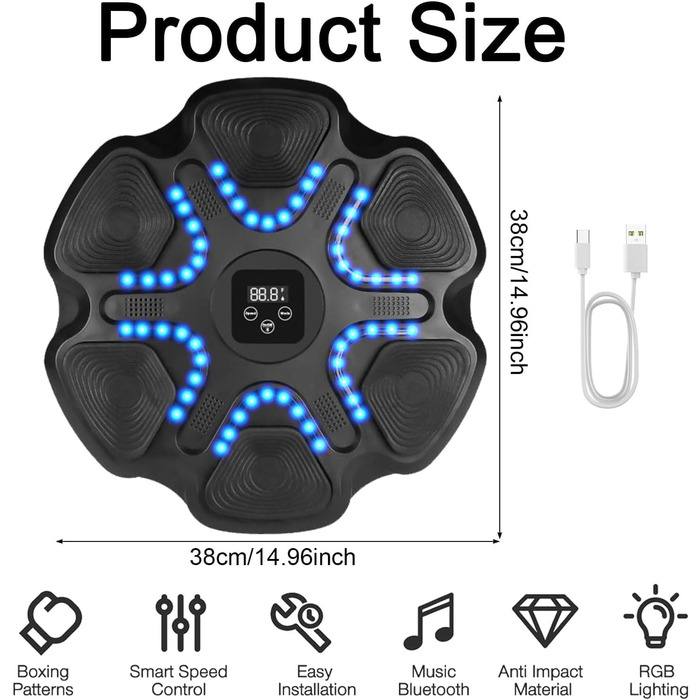 YeahBoom Музична Bluetooth Боксерська Машина, Електронна Боксерська Машина, Розумна Боксерська Машина, Обладнання для Боксерських Тренувань, Настінна Боксерська Машина (M)