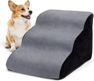 Сходинка для собак Nobleza – 3 сходинки, сіра, 35x56x40 см, для маленьких собак, з миючим покриттям та протиковзким дном